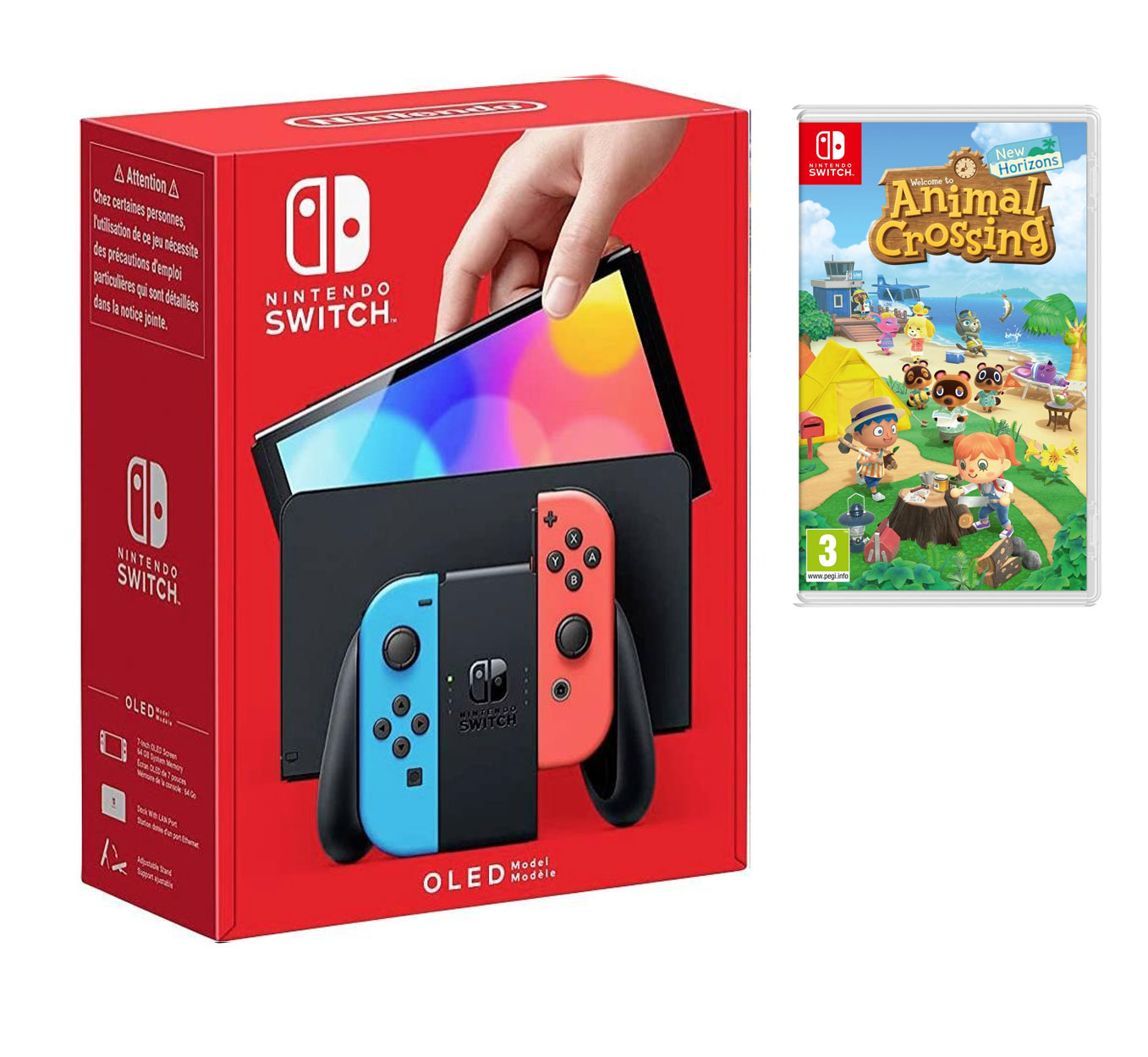 NİNTENDO SWİTCH OLED NEON RED/NEON BLUE OYUN KONSOLU + ANİMAL CROSSİNG NEW HORİZONS NİNTENDO SWİTCH OYUN