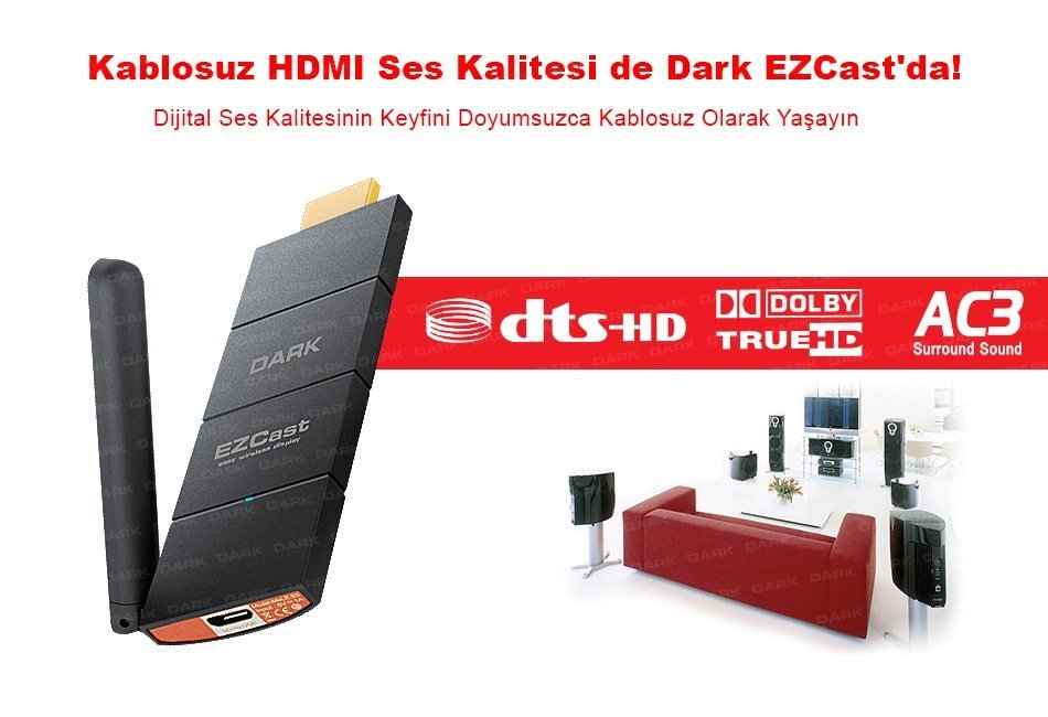 Dark DK AC TVEZCAST EZCast Kablosuz HDMI Görüntü Aktarım Kiti
