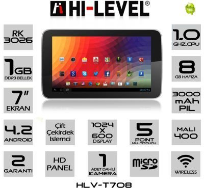 HI-LEVEL HLV-T708 A8 1.2 GHX 1 GB 8 GB 7" HD TABLET