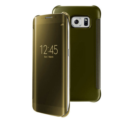 Microsonic View Clear Samsung Galaxy S6 Edge Kapaklı Kılıf Gold - CS150-V-CLR-GLX-S6-EDGE-GLD