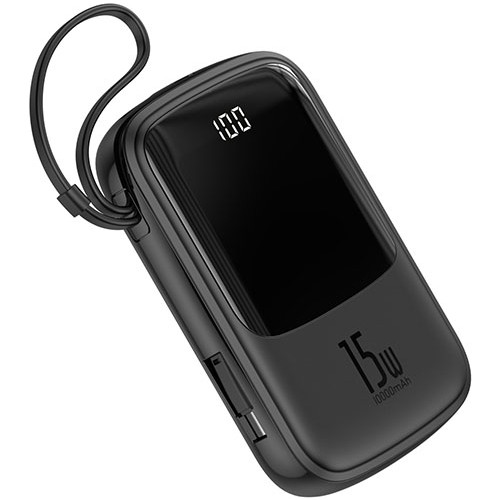 BASEUS Q POW LİGHTNİNG KABLOLU 10000 POWERBANK SİYAH