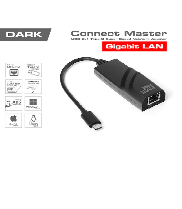 TEŞHİR DARK DK-AC-U31XGLAN USB3.1 TYPE-C - 10-100-1000 GİGABİT LAN