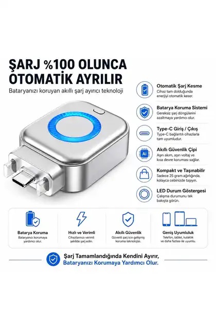 Beemen Type-C Batarya Koruma Adaptörü Hızlı Şarj Destekli X01