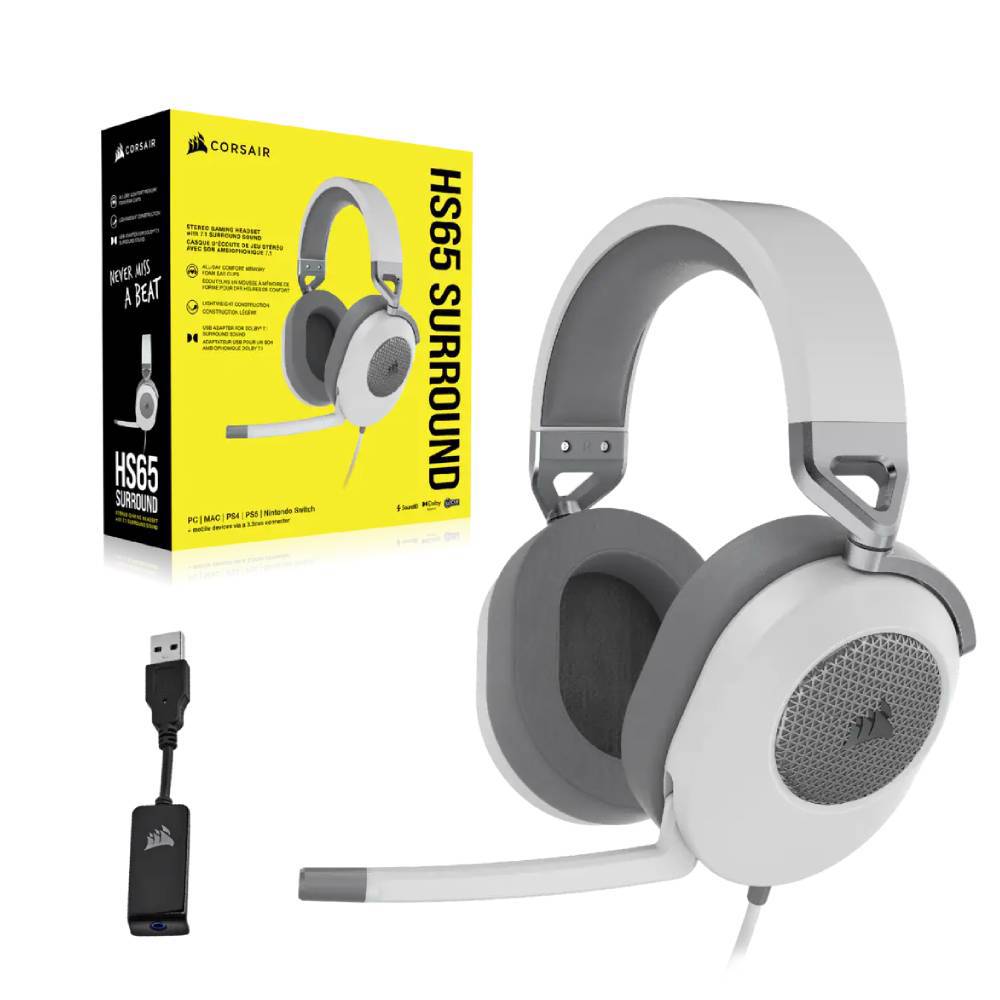 Corsair HS65 Surround CA-9011271-EU Beyaz 7.1 Kablolu Kulak Üstü Oyuncu Kulaklığı