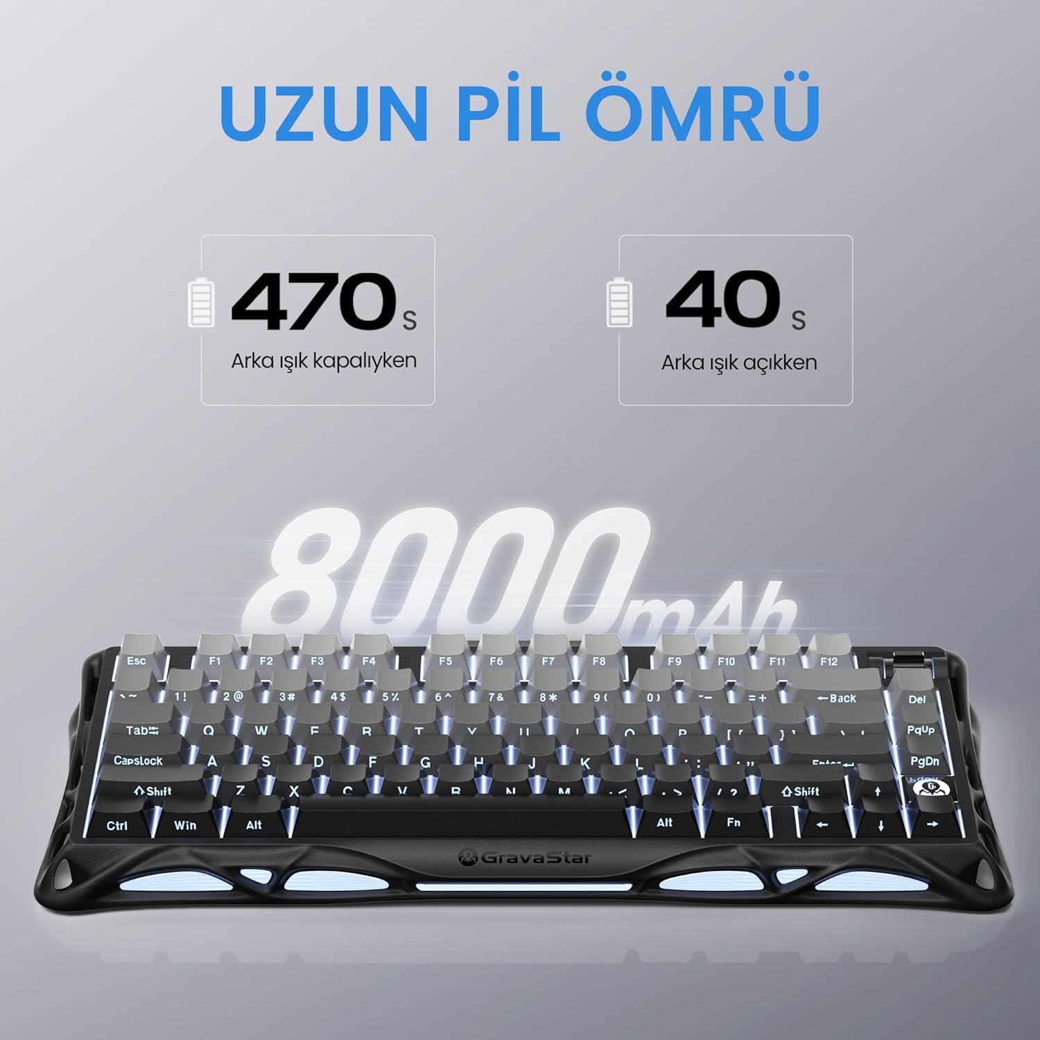 GravaStar Mercury K1 RGB US Layout Kablolu/Kablosuz Mekanik Oyuncu Klavyesi