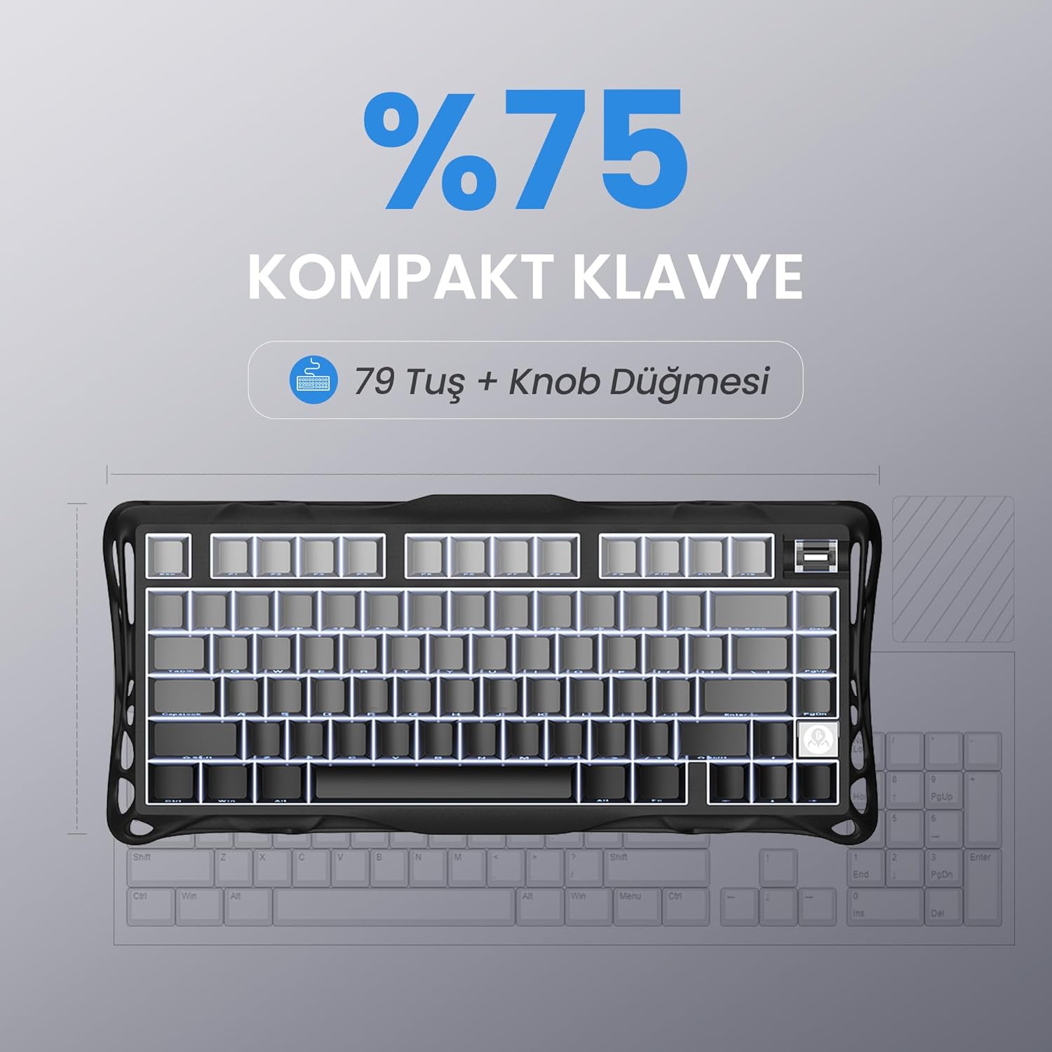 GravaStar Mercury K1 RGB US Layout Kablolu/Kablosuz Mekanik Oyuncu Klavyesi