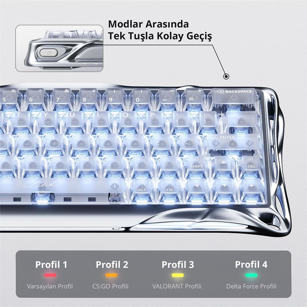 GravaStar Mercury V60 Pro Chrome Silver Deluxe Edition RGB %60 TKL UFO Magnetic Switch Kablolu Mekanik Oyuncu Klavyesi