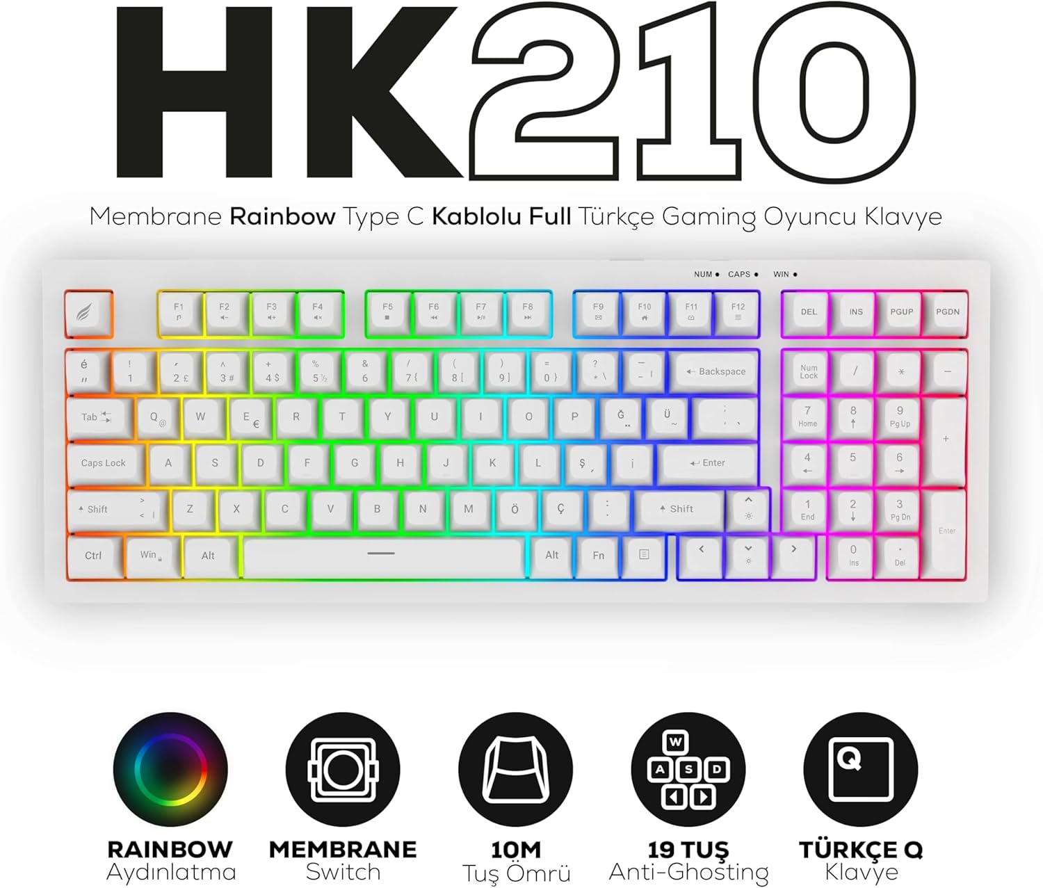 Hawk Gaming HK210 Beyaz Membrane Switch Kablolu Oyuncu Klavyesi