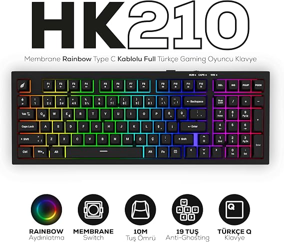 Hawk Gaming HK210 Siyah Membrane Switch Kablolu Oyuncu Klavyesi
