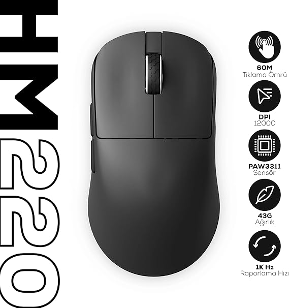 Hawk Gaming HM220 Siyah Şarjlı Optik Kablolu/Kablosuz Oyuncu Mouse
