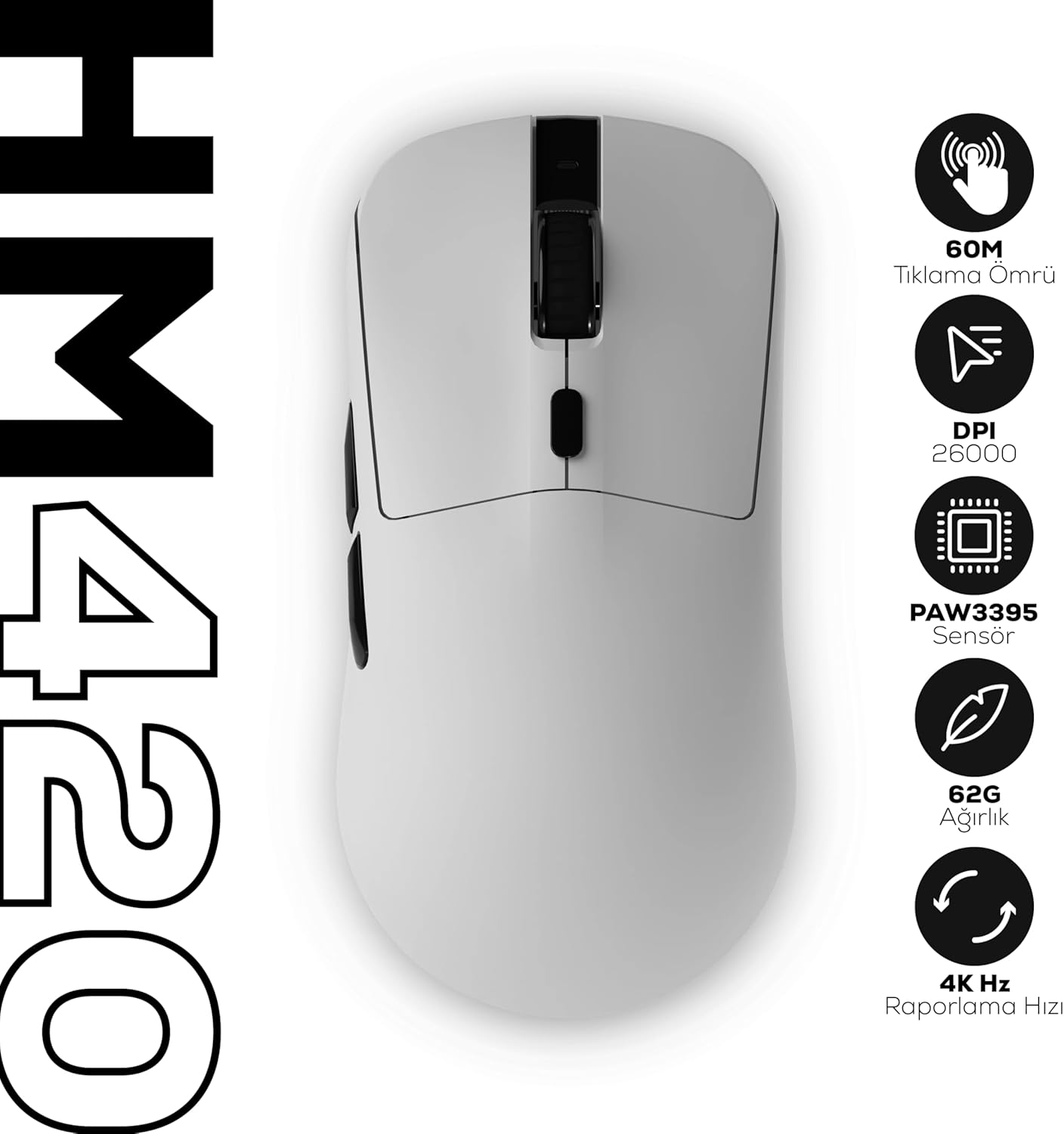Hawk Gaming HM420 Beyaz Şarjlı Optik Kablolu/Kablosuz Oyuncu Mouse