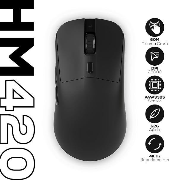 Hawk Gaming HM420 Siyah Şarjlı Optik Kablolu/Kablosuz Oyuncu Mouse