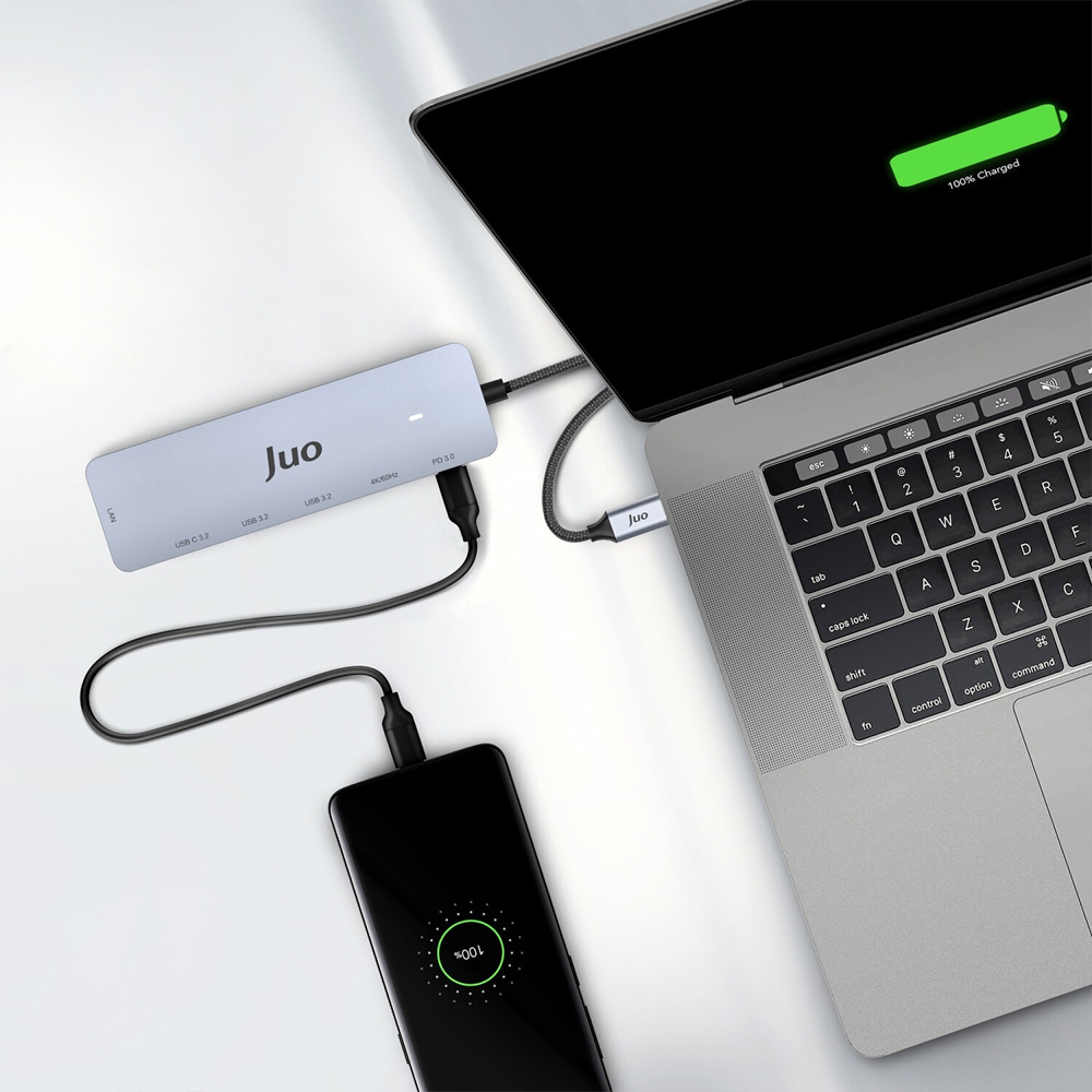 Juo Type-C 2xHDMI Dual MST 4K 60Hz Gigabit Ethernet Dönüştürücü 100W USB 3.2 Çoklayıcı Hub