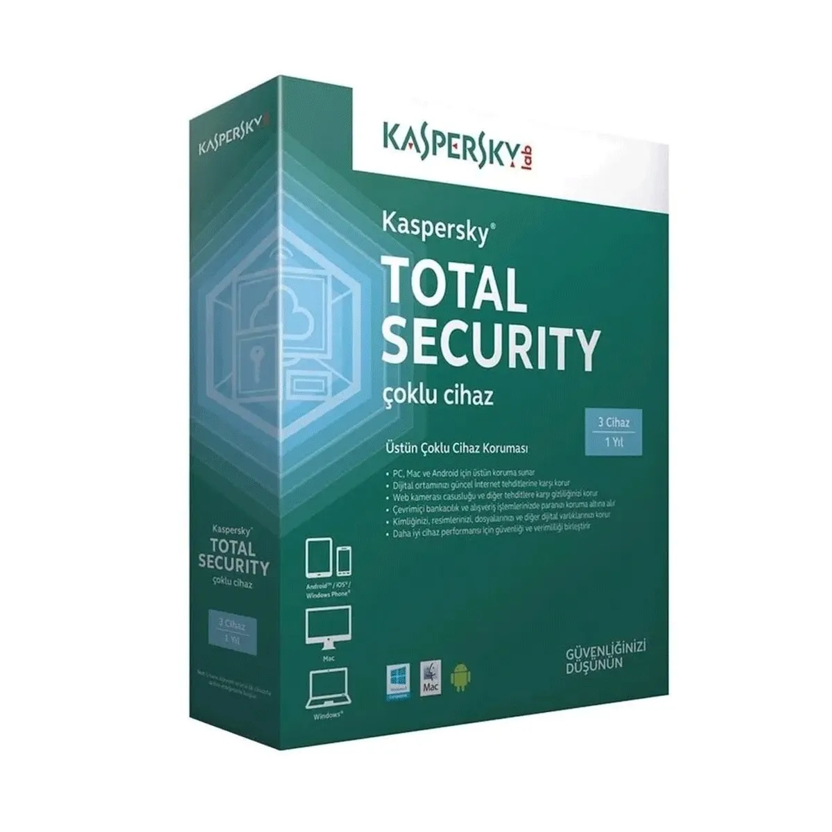 KASPERSKY TOTAL SECURİTY 3 KULLANICI 1 YIL ANTİVİRÜS GÜVENLİK YAZILIMI