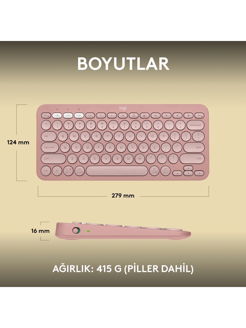 Logitech Pebble Keys 2 K380S 920-011861 Pembe TKL Q Kablosuz Klavye