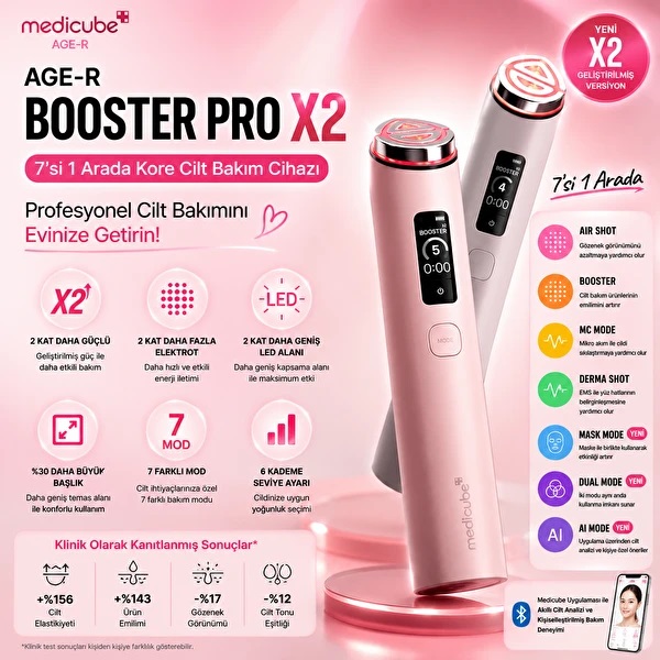 Medicube Age-R Booster Pro X2 7'si 1 Arada Pembe Kore Cilt Bakım Cihazı