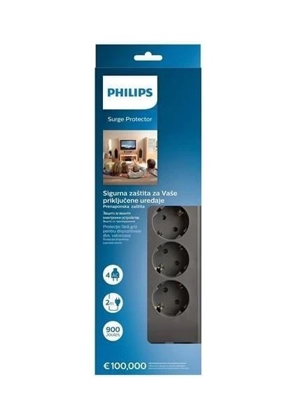 Philips SPN3140A/62 2400 Joule Anahtarlı 2 m 4'lü Akım Korumalı Priz