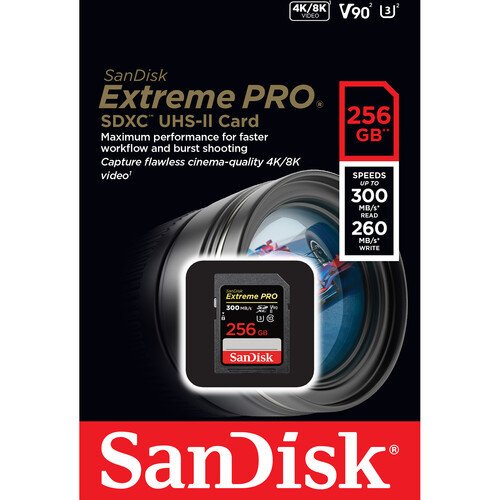 SanDisk Extreme Pro 256gb 300mb/s V90 UHS-II SDXC Hafıza Kartı