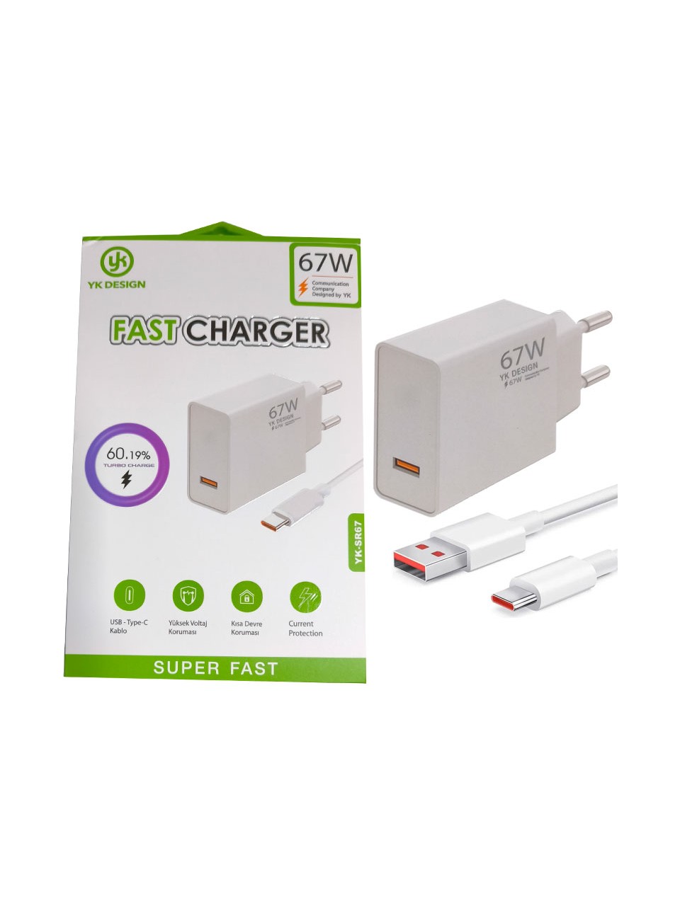 Yk Design 67 W Type-C Hızlı Şarj Başlık Set