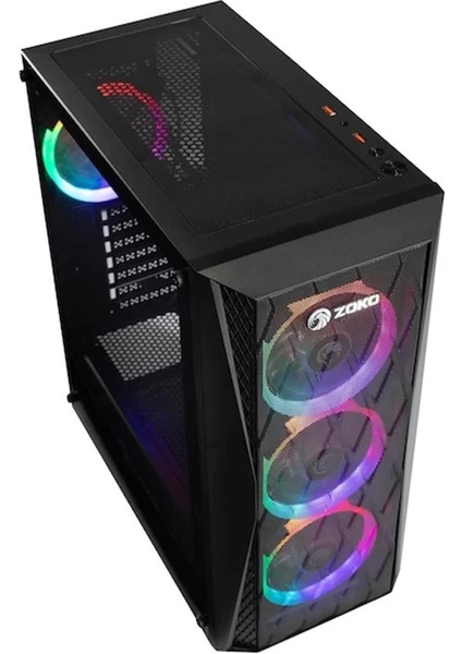 Zoko Melody 4x12 CM Rainbow Fanlı Temperli Cam 600W Gaming Bilgisayar Kasası