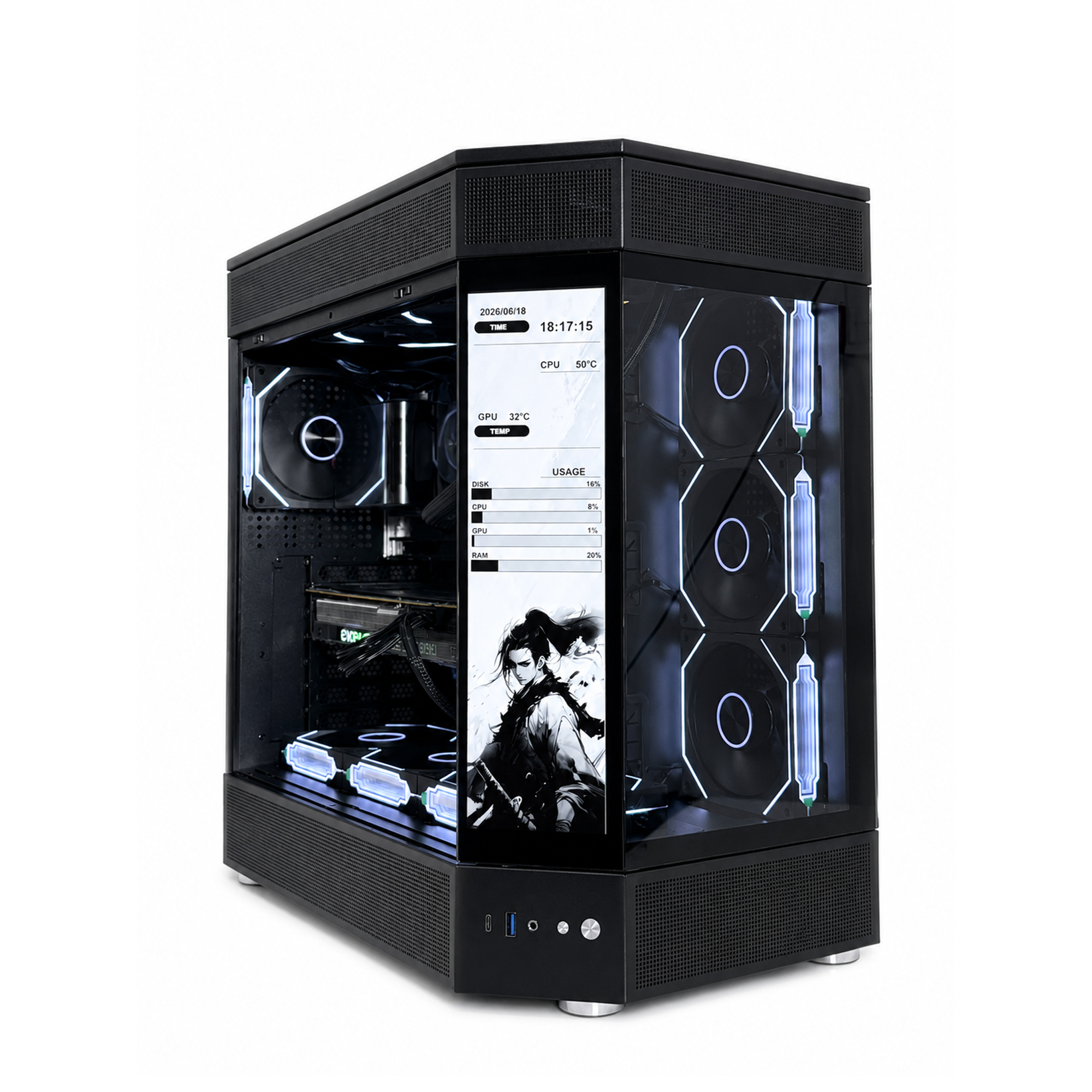 Zoko Tank Special Edition Siyah 12.6″ Özelleştirilebilir Ekranlı 7×12 cm ARGB Fanlı ATX Gaming Akvaryum Kasa