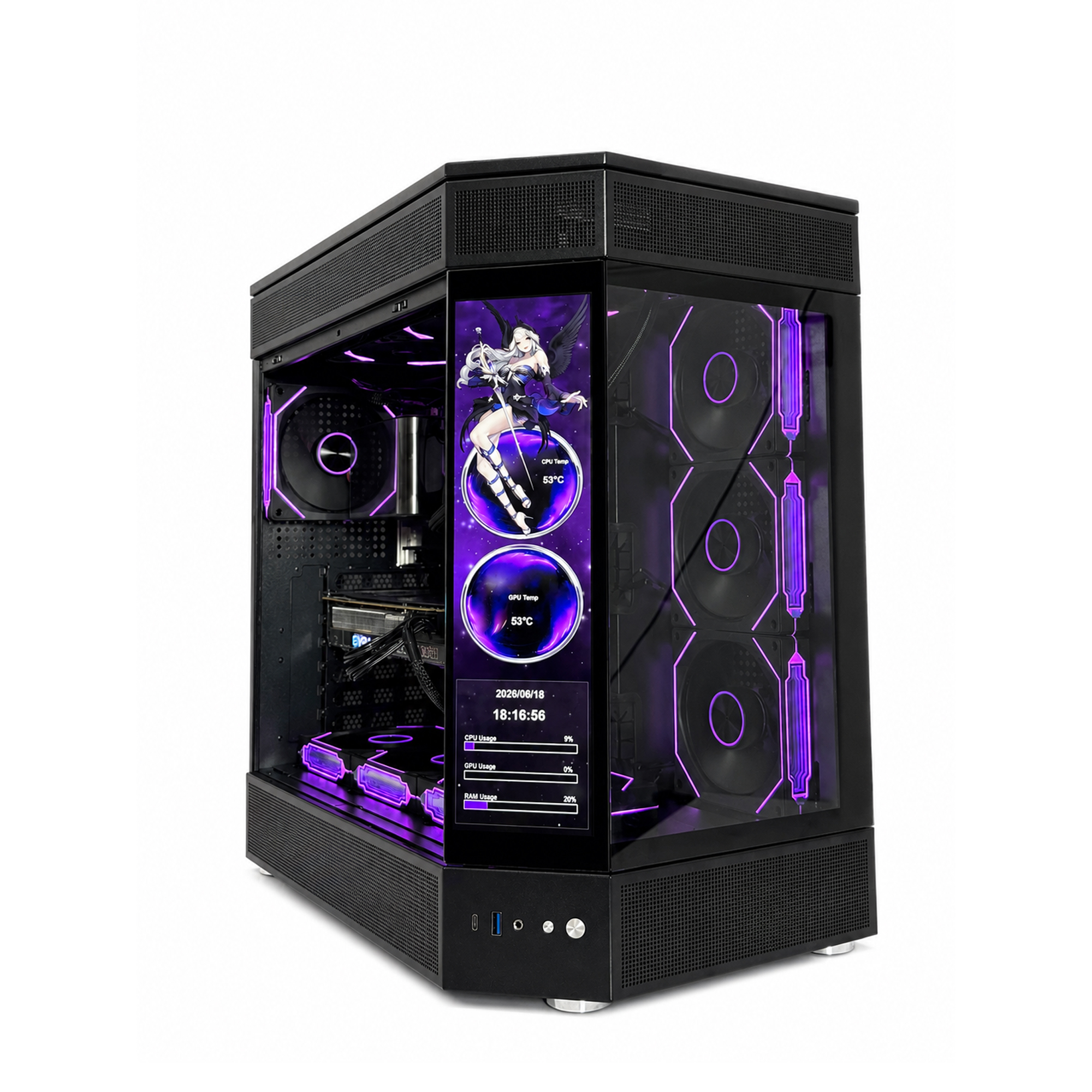 Zoko Tank Special Edition Siyah 12.6″ Özelleştirilebilir Ekranlı 7×12 cm ARGB Fanlı ATX Gaming Akvaryum Kasa