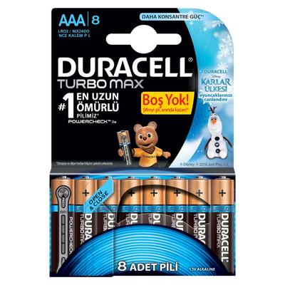 DURACELL ALKALİN TURBOMAX 8'Lİ İNCE KALEM PİL AAA KARLAR ÜLKESİ 1,5 VOLT