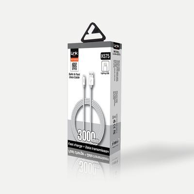 LINKTECH K575 SAFE LİGHTNİNG USB ÖRGÜ METAL BAŞLI 3000 MM ŞARJ KABLOSU SİYAH
