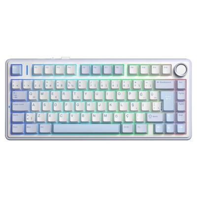 Aula F75 Mekanik RGB TKL Hot Swap GrayWood V4 Switch Kablosuz Makrolu Türkçe Q Klavye Buz Mavisi