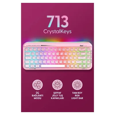 Daxi 713 CrystalKeys Dinamik RGB Oyuncu Klavyesi - Pembe