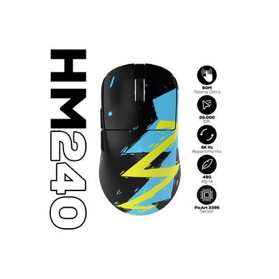Hawk HM240 8K Hz 26000 DPI PixArt 3395 Tri-Mode Kablosuz/Bluetooth Siyah Gaming Mouse