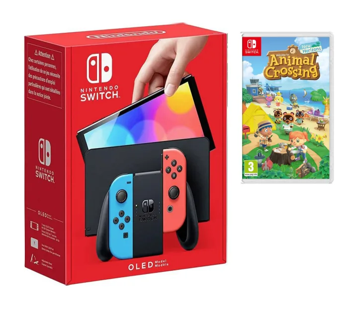 NİNTENDO SWİTCH OLED NEON RED/NEON BLUE OYUN KONSOLU + ANİMAL CROSSİNG NEW HORİZONS NİNTENDO SWİTCH OYUN