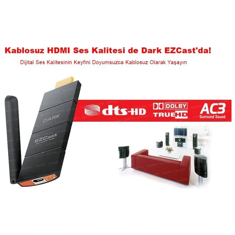 Dark DK AC TVEZCAST EZCast Kablosuz HDMI Görüntü Aktarım Kiti