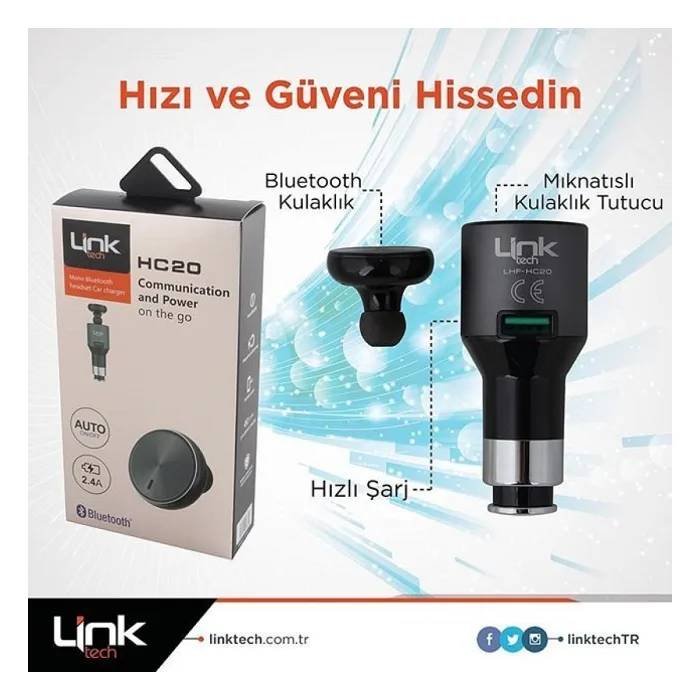 LINKTECH HC20 MONO BLUETOOTH HEADSET CAR CHARHER 2.4A ARAÇ İÇİ ŞARJ