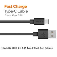 Hytech HY-X108 1m 2.4A Type-C Siyah Şarj Kablosu