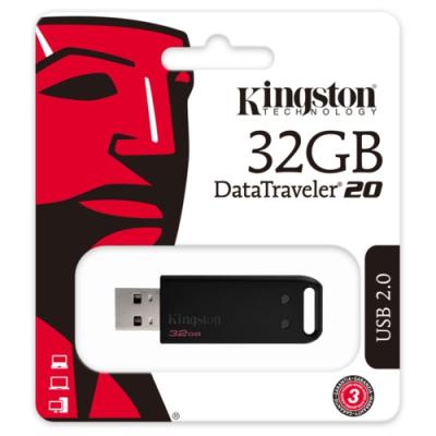 Kingston 32GB USB2.0 Memory DT20/32GB Plastik/Siya