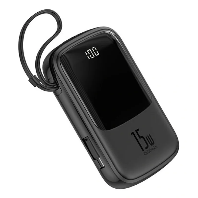 BASEUS Q POW LİGHTNİNG KABLOLU 10000 POWERBANK SİYAH