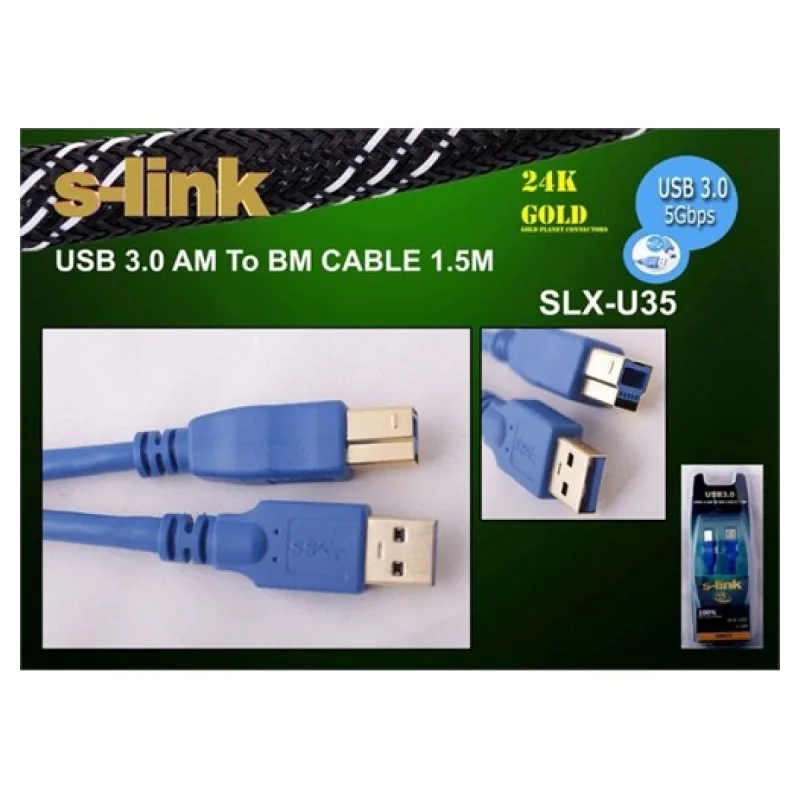 S-LINK SLX-U35 USB 3.0 1,5M AM TO BM GOLD YAZICI KABLOSU