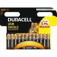 DURACELL ALKALİN AAA İNCE KALEM PİL 1,5 VOLT (9+3) 12'Lİ PAKET