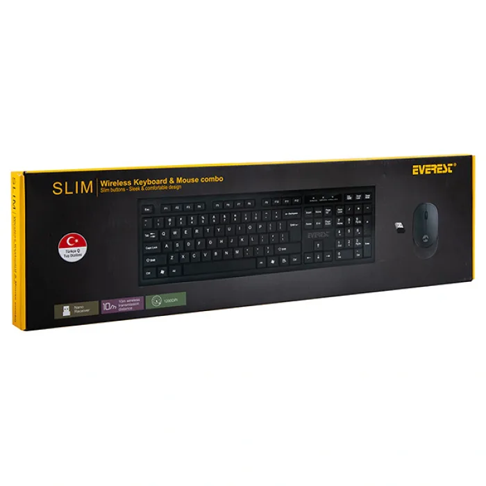 EVEREST KM-6121 SİYAH KABLOSUZ Q SLİM KLAVYE + MOUSE SET