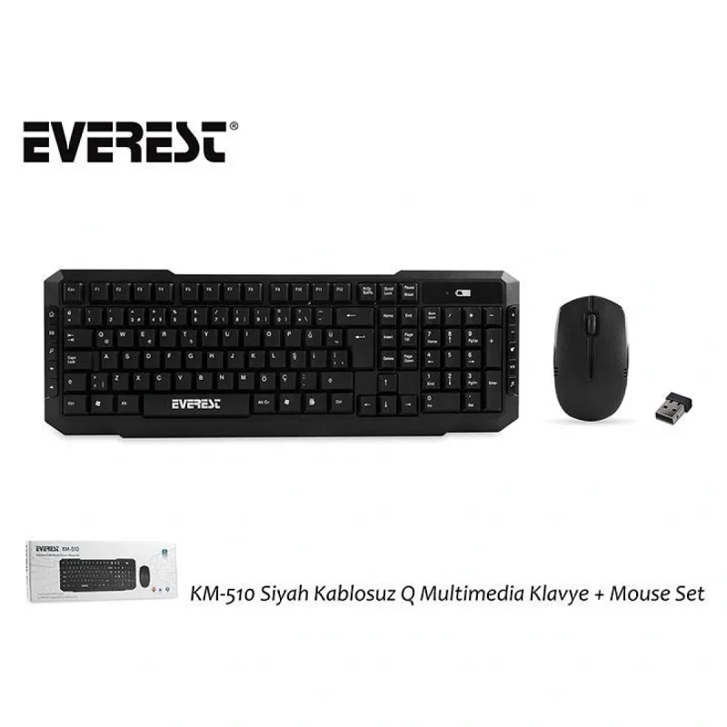 Everest KM-510 Siyah Kablosuz Q Multimedia Klavye + Mouse Set