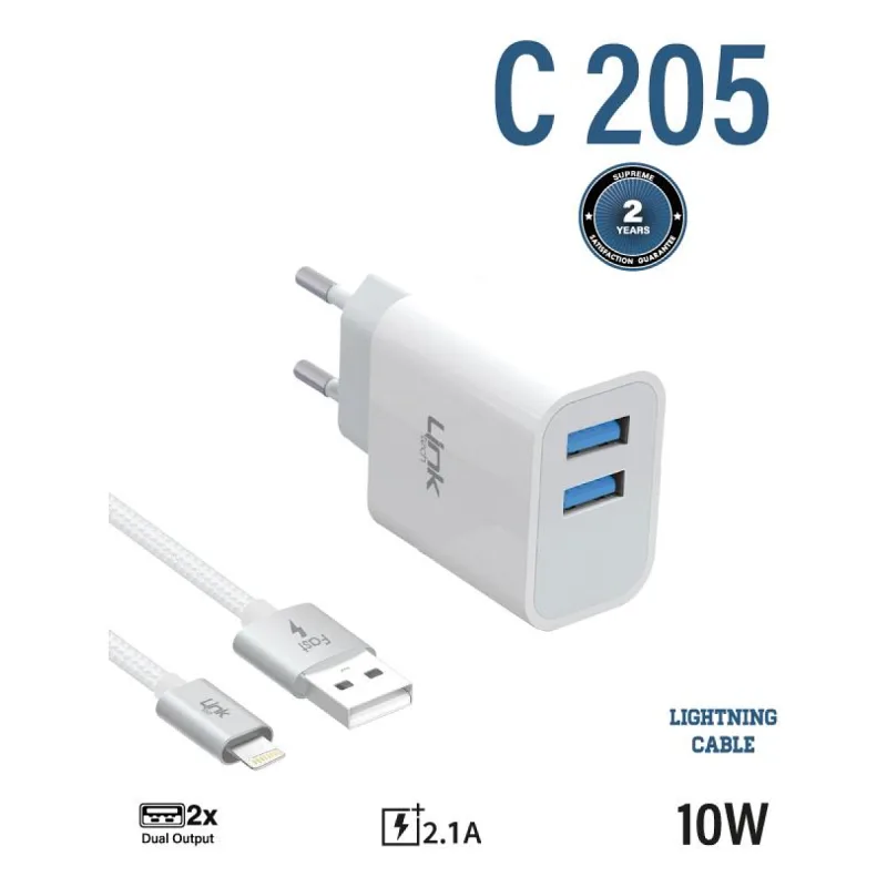 LİNKTECH LSC-C205 LİGHTNİNG ÇİFT USB 10W DUAL HIZLI ŞARJ ALETİ