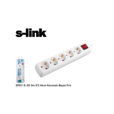 S-link SPG7-5-20 2m 5'li Akım Korumalı Beyaz Priz