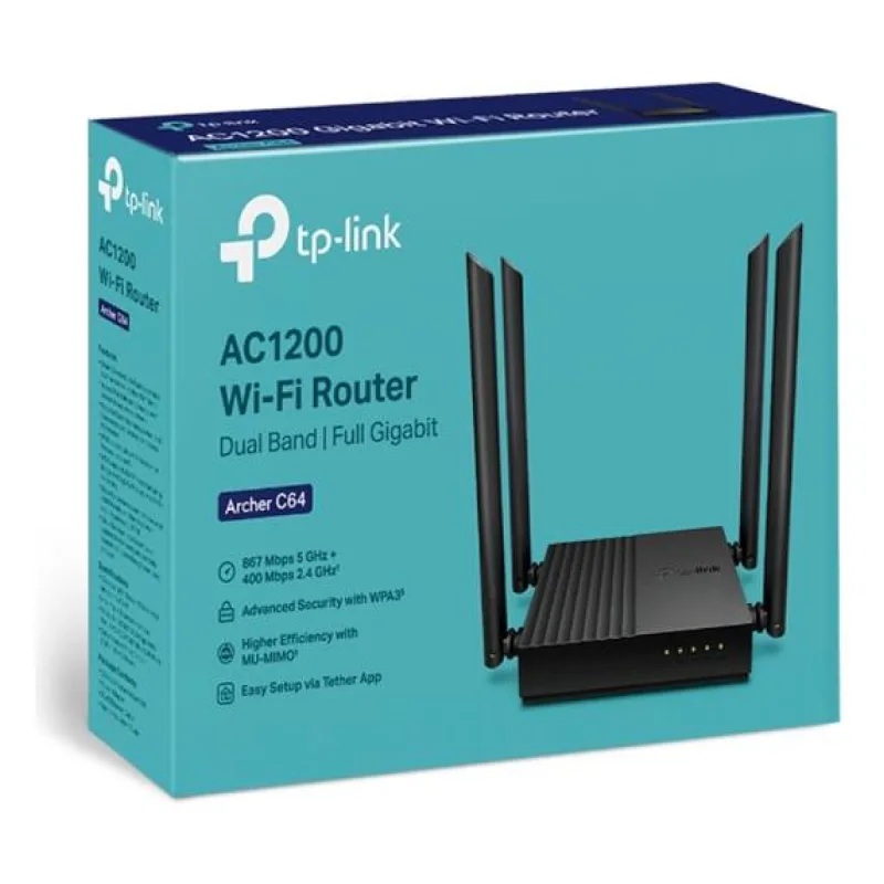 TEŞHİR TP-LİNK ARCHER C64 DUAL BANT 4 PORT KABLOSUZ ROUTER AC1200
