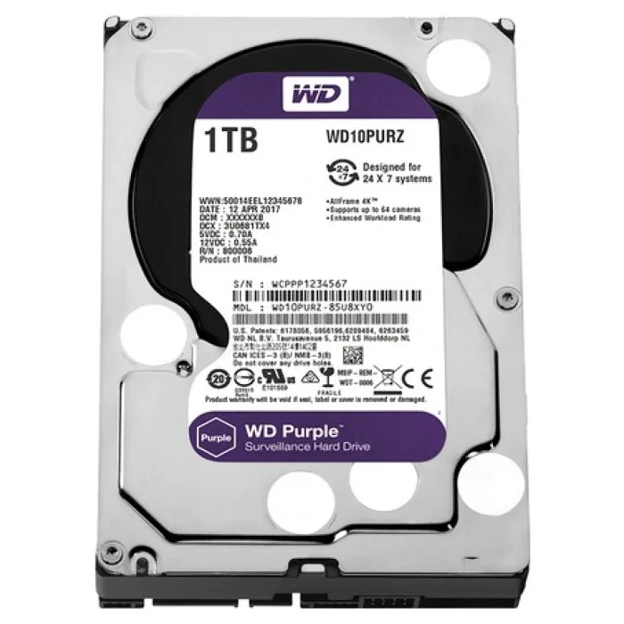 WD PURPLE 3,5" 1TB 64MB 5400RPM WD10PURZ