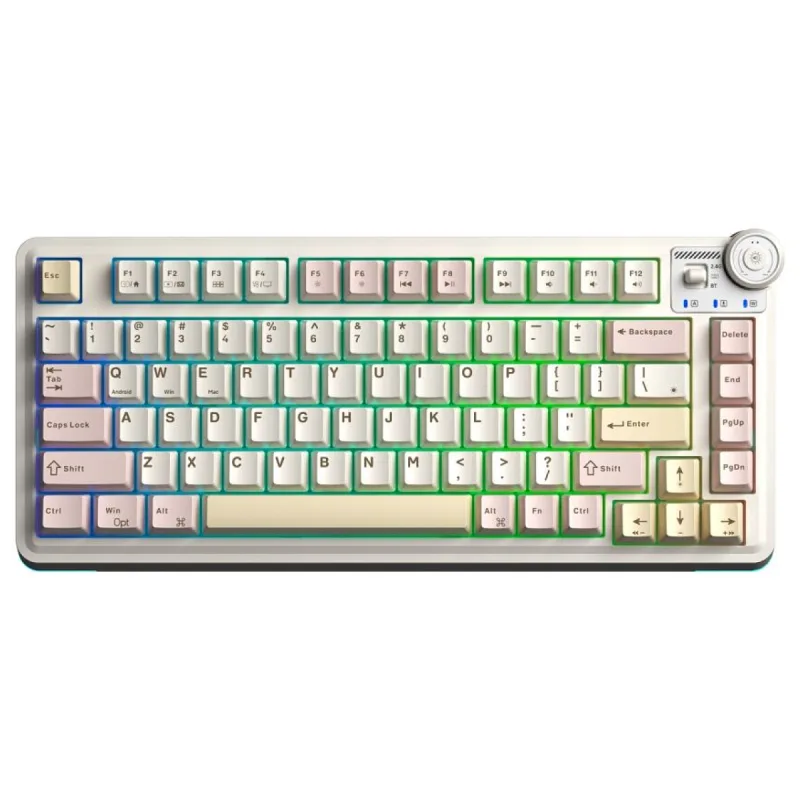 Aula AU75 3 Modlu Mekanik Gaming Kablosuz Klavye RGB TKL Bloomfield Switch Hot Swap Makrolu Oyuncu Klavyesi Krem