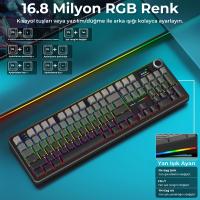 Aula F108 Pro Ekranlı Mekanik Klavye Nimbus Switch Rgb Hot Swap 8000mah Makrolu Oyuncu Klavyesi Gri