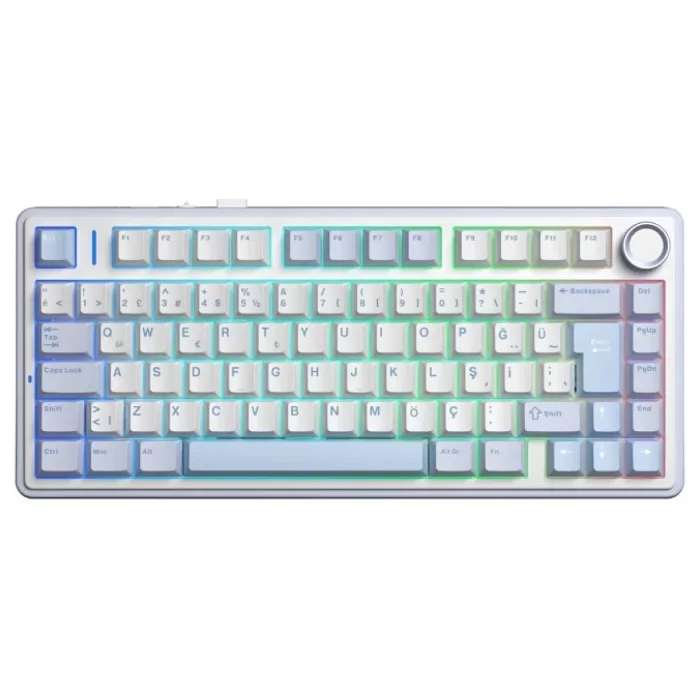 Aula F75 Mekanik RGB TKL Hot Swap GrayWood V4 Switch Kablosuz Makrolu Türkçe Q Klavye Buz Mavisi