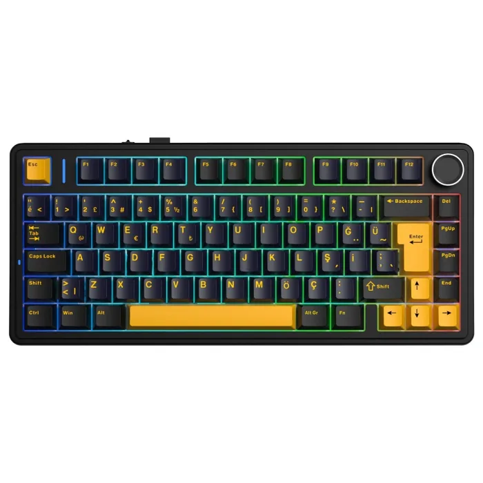 Aula F75 Mekanik RGB TKL Hot Swap GrayWood V4 Switch Kablosuz Makrolu Türkçe Q Klavye Siyah