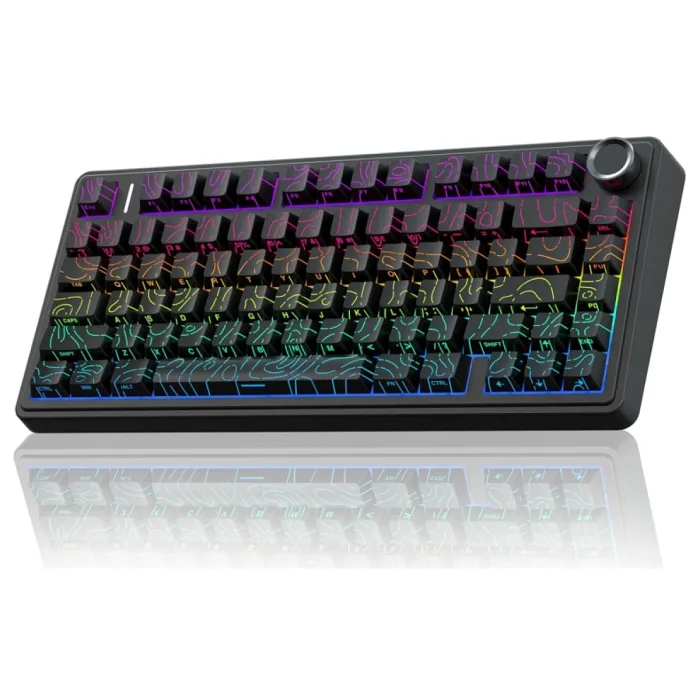 Aula F75 Mekanik RGB TKL Seiya Switch Kablosuz Makrolu Hot Swap Gaming Klavye Desenli Siyah